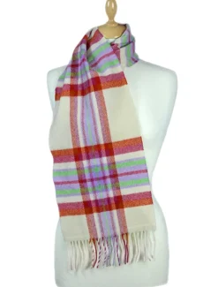 New Narrow Lambswool Plaid Scarf - Berries and Cream Women Plaid & Tartan Scarves|Lambswool Scarves