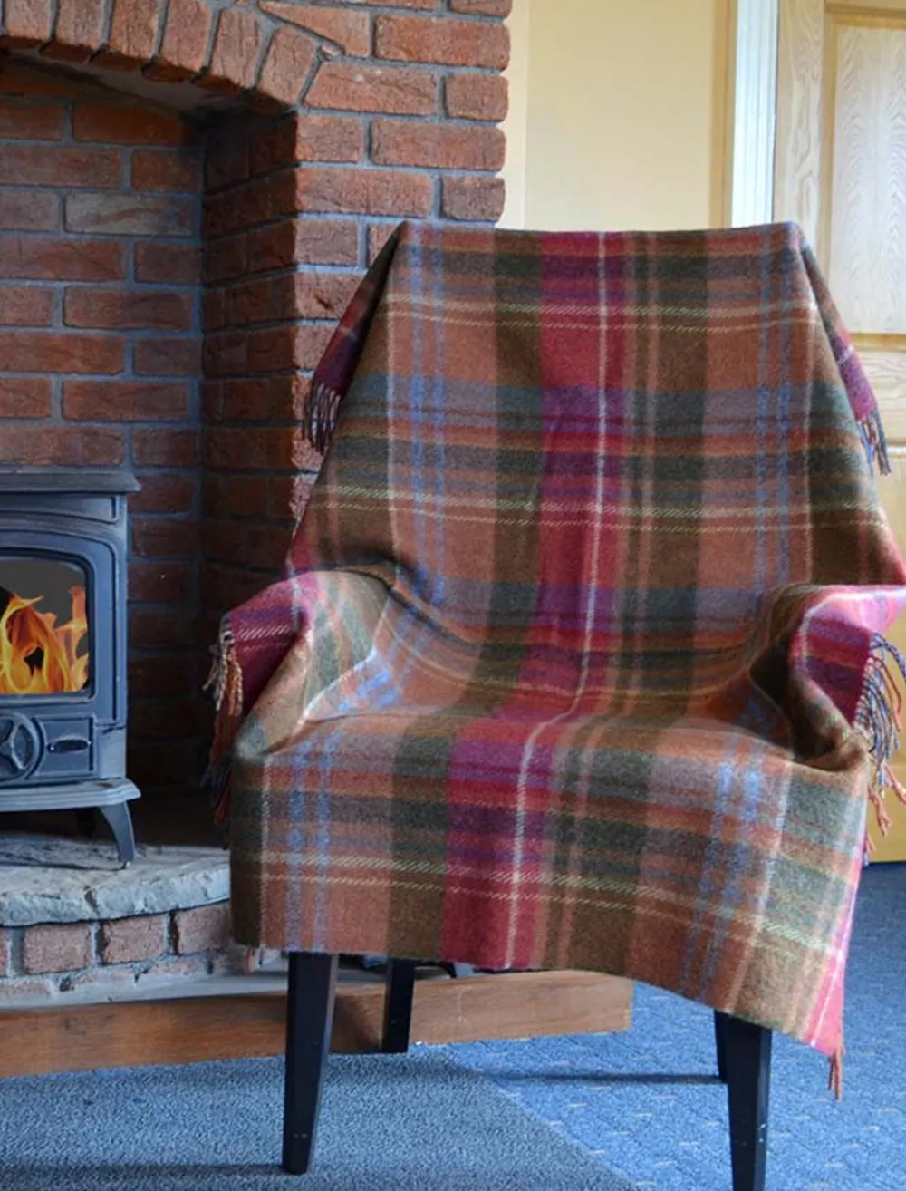Shop Plaid Wool Throw - Rust Cranberry Olive Plaid & Tartan Throws