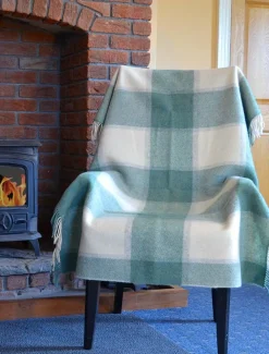 Shop Plaid Wool Throw - Sage Beige Plaid & Tartan Throws
