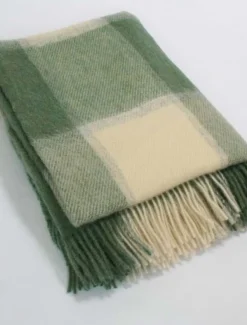 Shop Plaid Wool Throw - Sage Beige Plaid & Tartan Throws