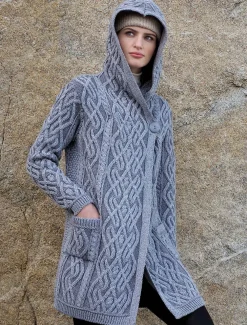 Best Plaited One Button Coat with Hood Women Cardigans, Jackets & Coatigans