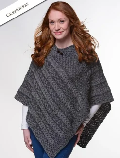 Clearance Plated Aran Poncho with Button Detail Women Ponchos, Capes & Shawls