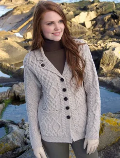 Sale Revere Button Collar Aran Cardigan Women Cardigans, Jackets & Coatigans