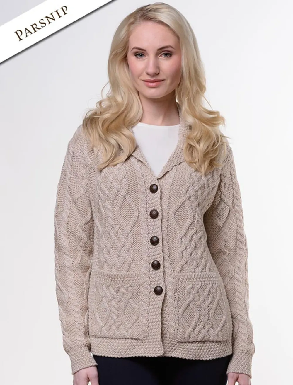 Sale Revere Button Collar Aran Cardigan Women Cardigans, Jackets & Coatigans