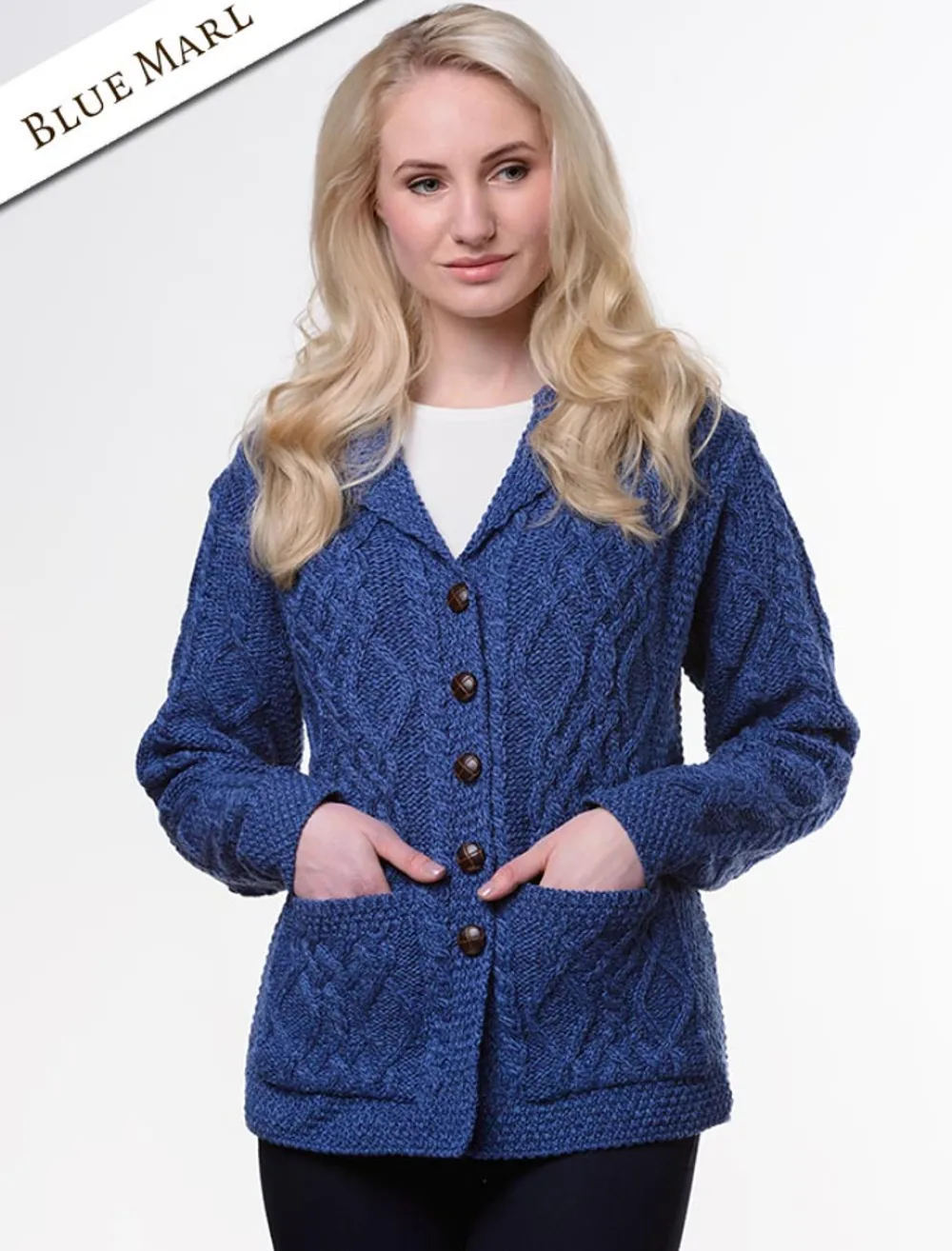 Sale Revere Button Collar Aran Cardigan Women Cardigans, Jackets & Coatigans