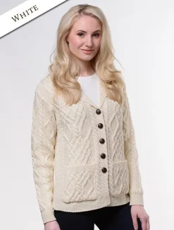 Sale Revere Button Collar Aran Cardigan Women Cardigans, Jackets & Coatigans