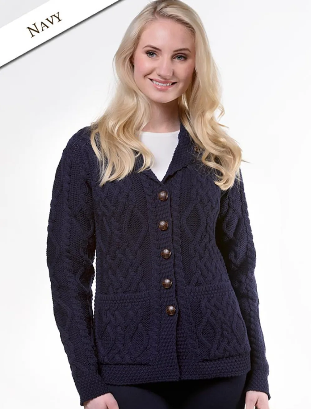Sale Revere Button Collar Aran Cardigan Women Cardigans, Jackets & Coatigans