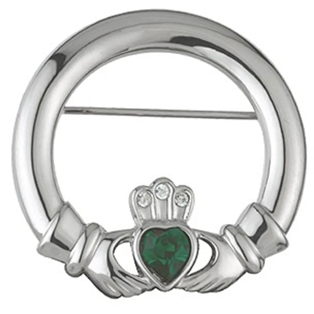 Cheap Rhodium Plated Claddagh Brooch with Crystal Women Jewelry|Jewelry