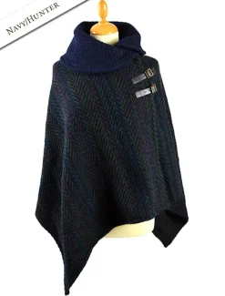 Best Sale Shawl Collar Herringbone Poncho with Buckle Detail Women Ponchos, Capes & Shawls