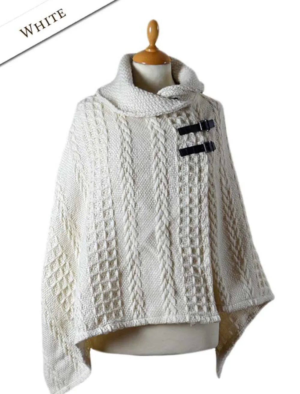 Sale Shawl Collar Poncho with Leather Buckle Detail Women Ponchos, Capes & Shawls