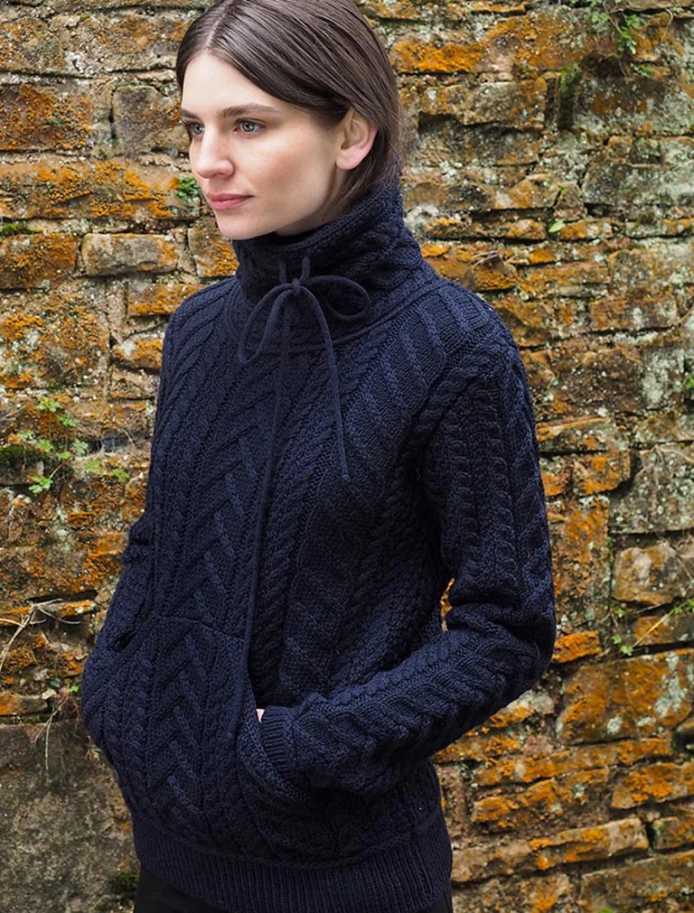 Hot Super Soft Aran Cowl Neck Sweater Women Sweaters