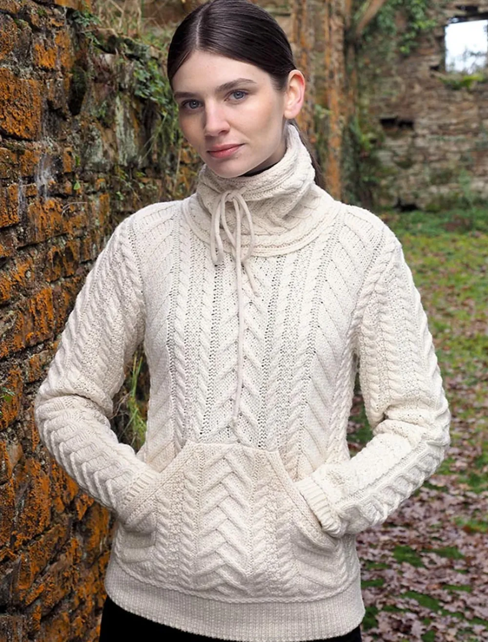 Hot Super Soft Aran Cowl Neck Sweater Women Sweaters