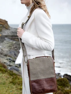 Store Traditional Tweed & Leather Bag with Handle Women Bags And Satchels|Bags And Satchels
