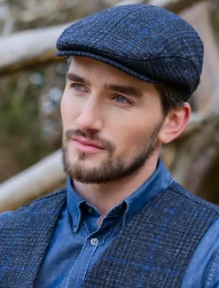 Fashion Trinity Tweed Flat Cap - Charcoal with Blue Irish Flat Caps