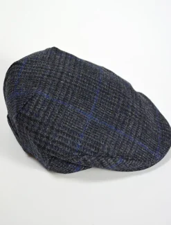 Fashion Trinity Tweed Flat Cap - Charcoal with Blue Irish Flat Caps