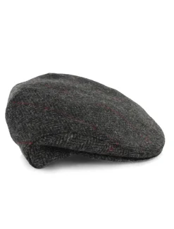 Fashion Trinity Tweed Flat Cap - Charcoal with Red Irish Flat Caps
