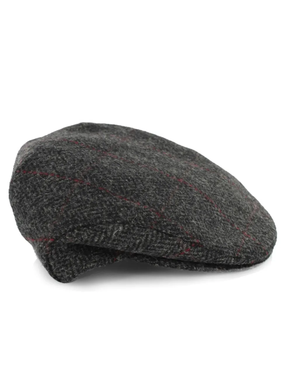 Fashion Trinity Tweed Flat Cap - Charcoal with Red Irish Flat Caps