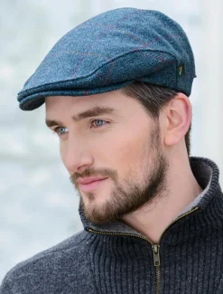Store Trinity Tweed Flat Cap - Turquoise Plaid - DISCONTINUED Irish Flat Caps