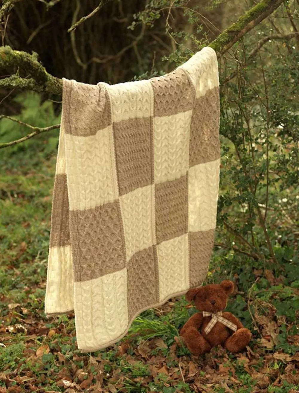 New Two-Tone Aran Patchwork Throw Knitted Wool Throws