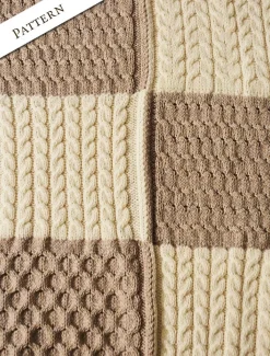 New Two-Tone Aran Patchwork Throw Knitted Wool Throws