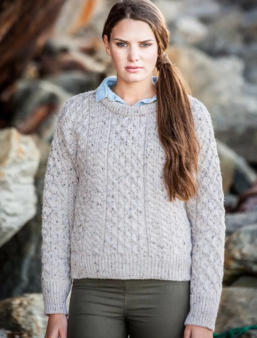 New Women's Heavyweight Traditional Aran Wool Sweater Women Sweaters