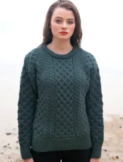 New Women's Heavyweight Traditional Aran Wool Sweater Women Sweaters
