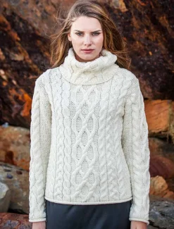 New Womens Turtleneck Cable Knit Sweater Women Sweaters