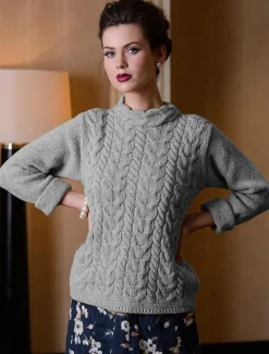 Clearance Wool Cashmere Aran Horseshoe Cable Sweater Women Sweaters