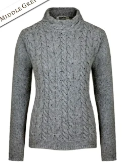 Clearance Wool Cashmere Aran Horseshoe Cable Sweater Women Sweaters