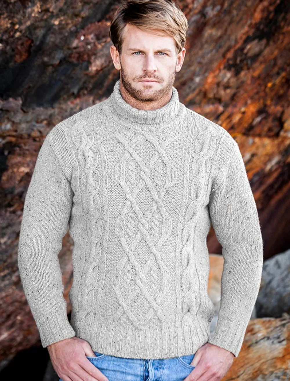 Store Wool Cashmere Aran Mock Turtleneck Sweater Sweaters
