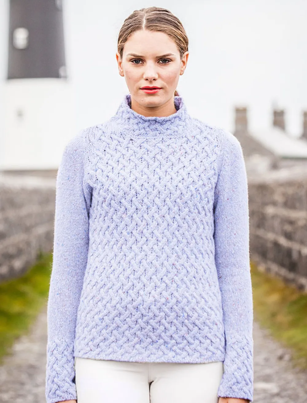 Discount Wool Cashmere Aran Trellis Sweater Women Sweaters