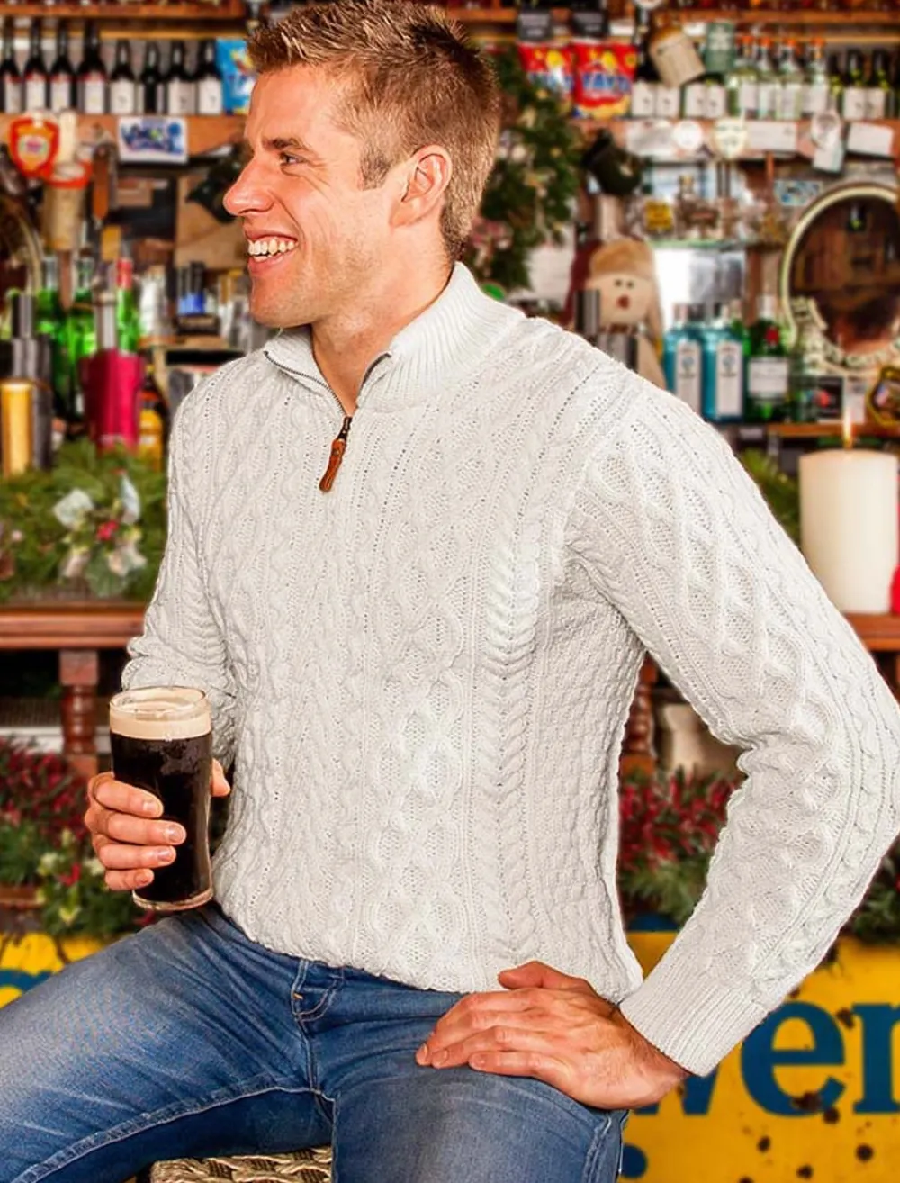 Shop Zip-Neck Aran Sweater Sweaters